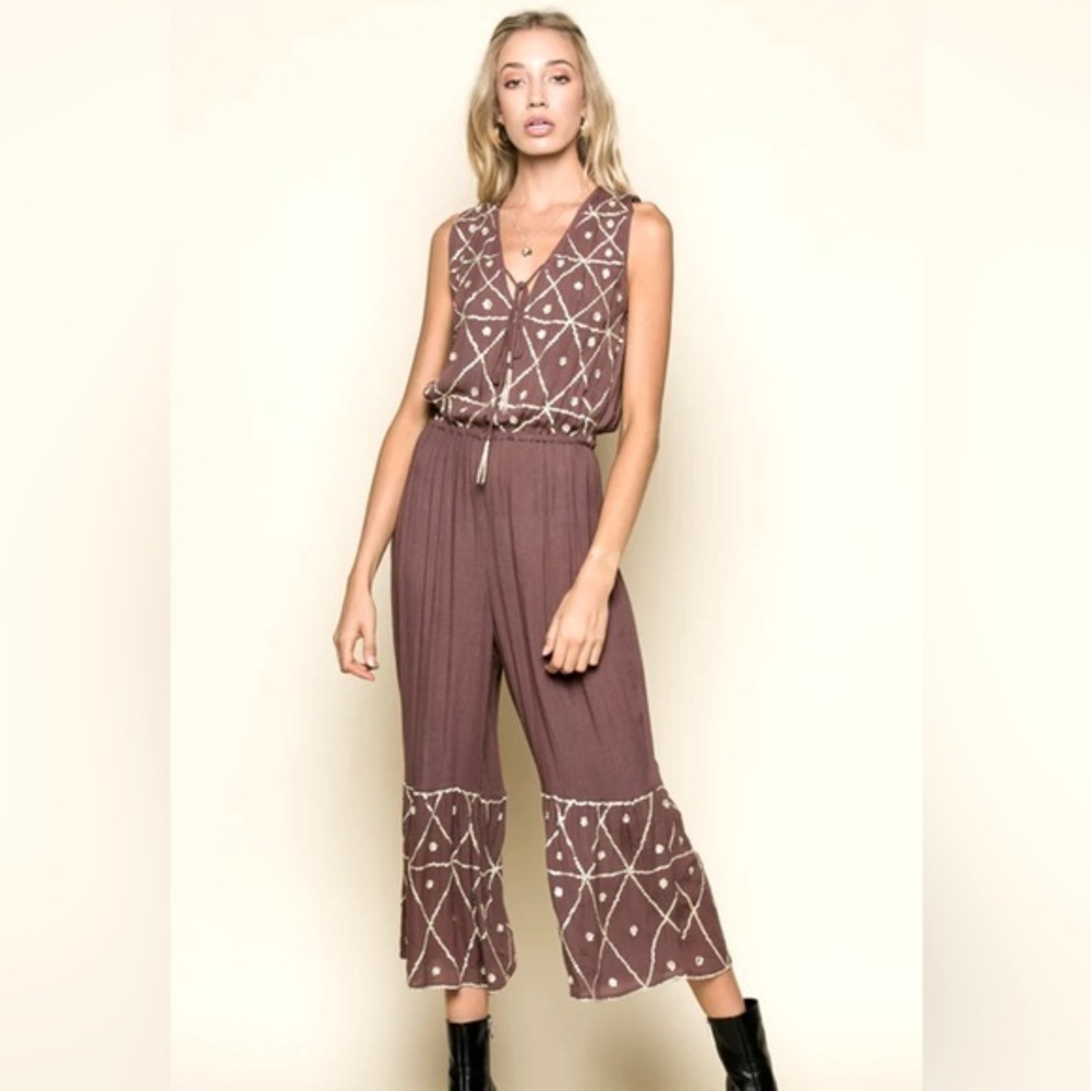 NWT RAGA Chocolate V-Neck Sequin Jumpsuit Various Sizes XS/S/M/L